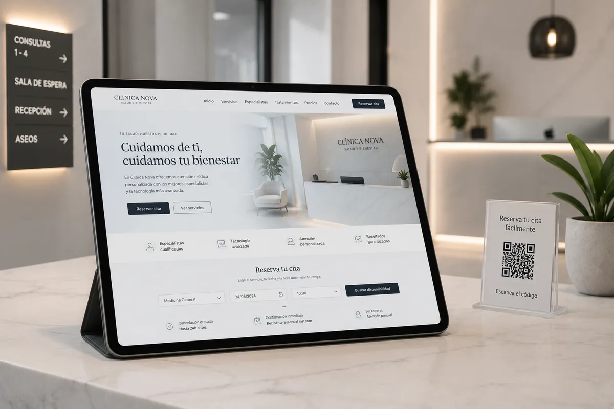 Web de reserva de citas de una clínica en una tablet