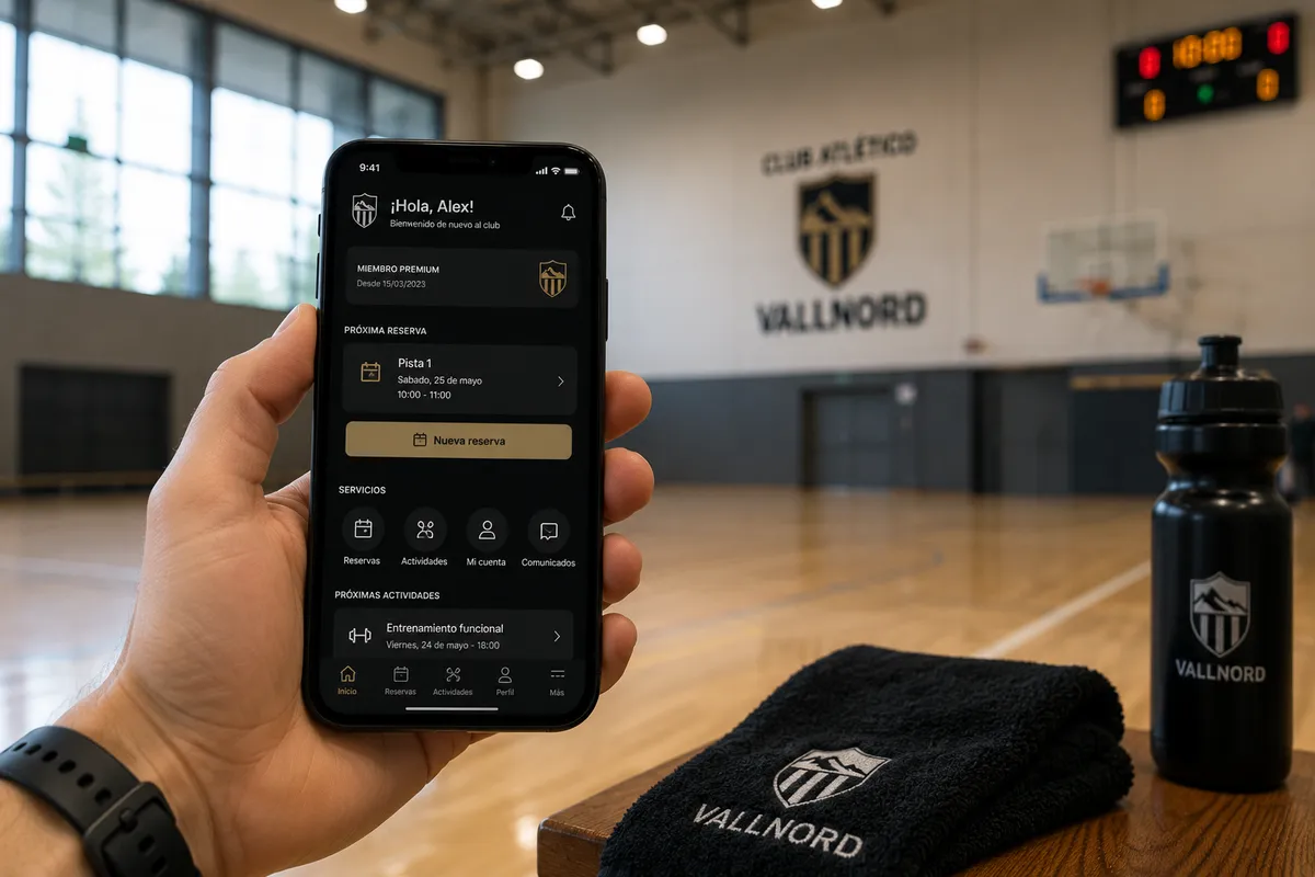 App de un club deportivo en un smartphone