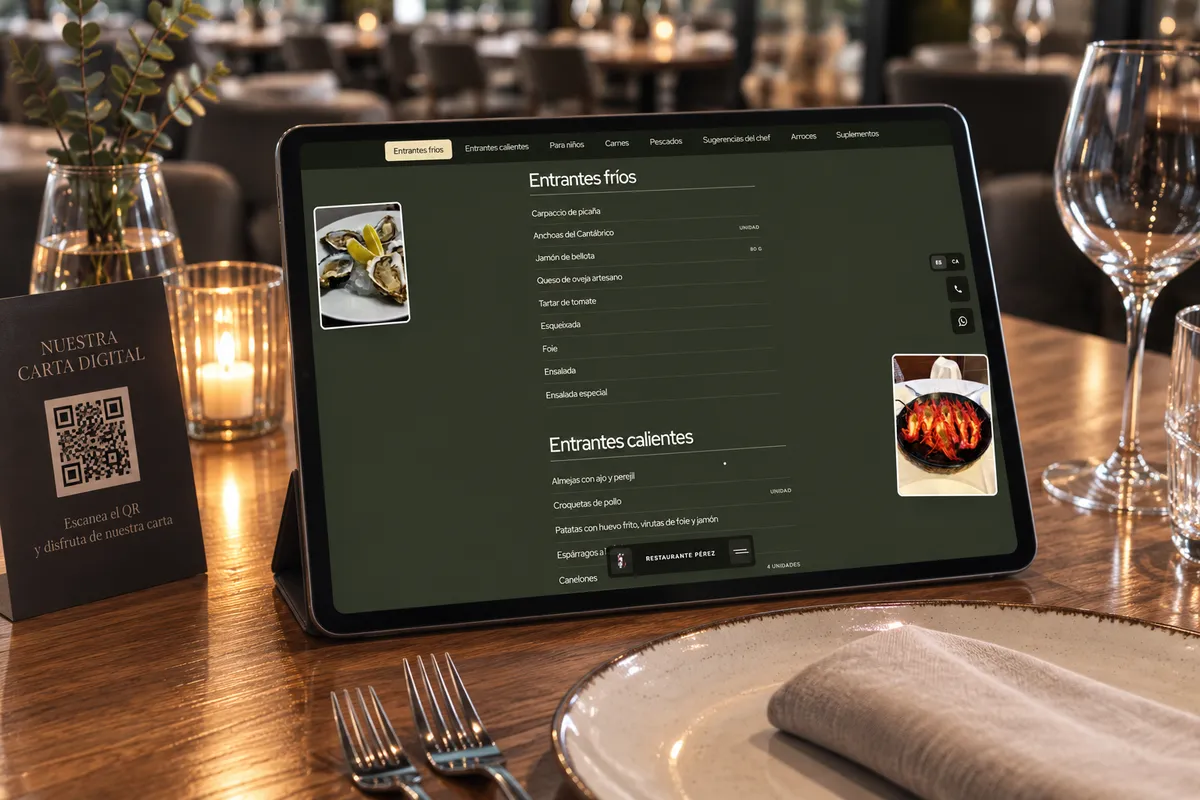 Carta digital con QR de un restaurante en una tablet